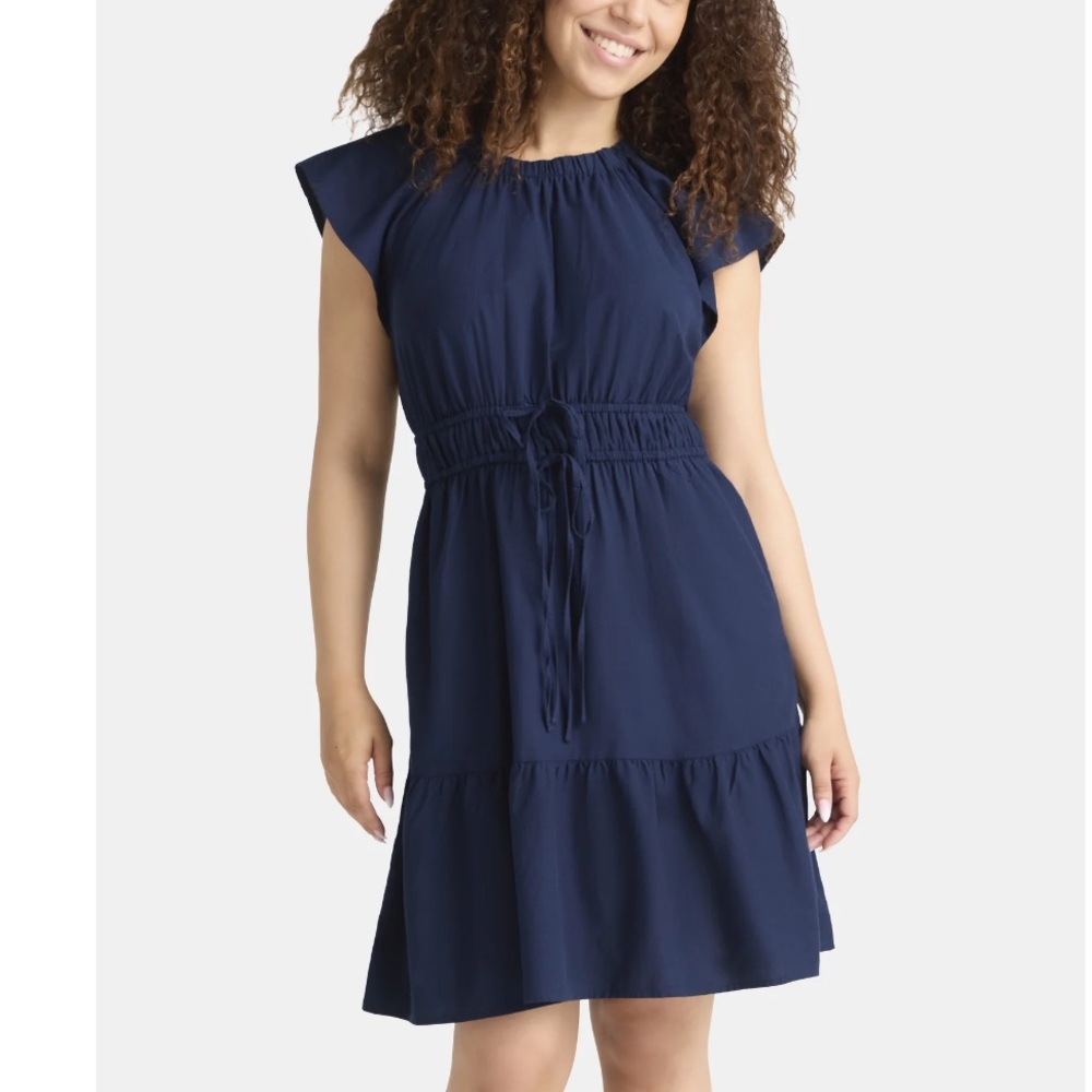 Navy Ruffled Mini Dress Size X-Small - Picture 6 of 7